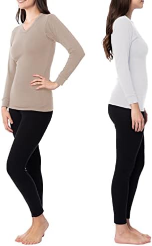 נשים תרמיות 6 חבילות אולטרה רכות משקל אמצע משקל רך עליון | חולצת שרוול ארוך חמאה רכה V